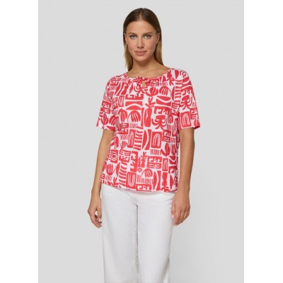Rabe - 56-124351 Luchtige T-shirt rood wit print korte mouw.